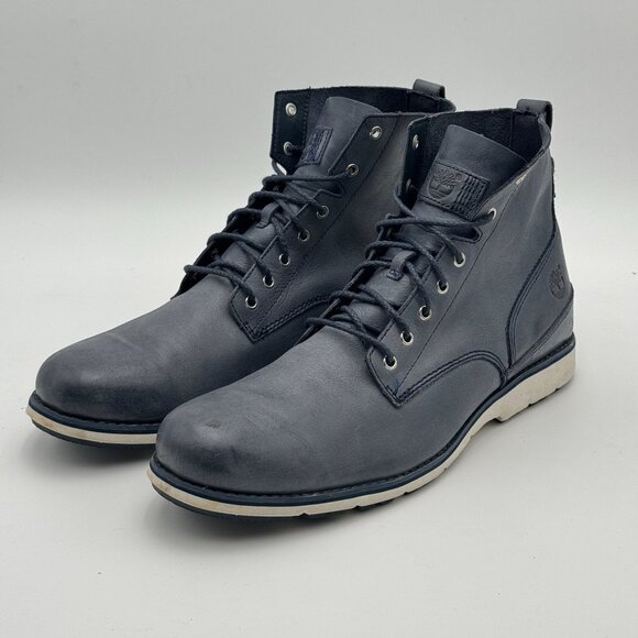 Timberland Mens Leather High Top Navy Blue Boots Lace Up Work Casual Minimalist - Picture 1 of 12
